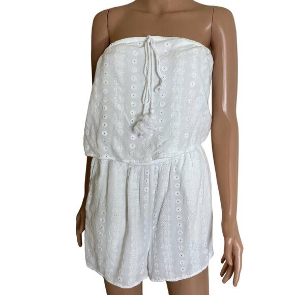 Cupcakes and cashmere romper Women's Malibu Embroidered Gauze jumpsuit White MD - Picture 3 of 10